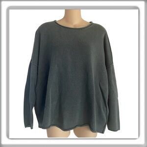 Eileen Fisher Organic Cotton Long Sleeve Sweater Dolman Sleeve Green Size Large